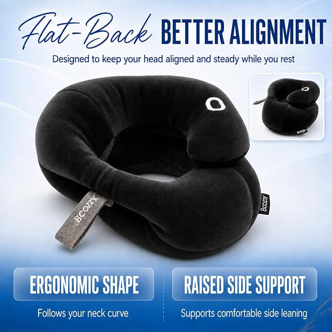 BCOZZY Neck Brace Pillow - Patented Relief for Neck Pain and Supportive Sleep-Soft, Washable, and Adjustable for Comfortable Resting. Black