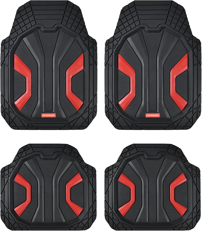 Coverado Car Floor Mats for Cars, Deep Dish All Weather Floor Mats, Car Floor Mats All Weather with Anti-Slip Backing, Car Mats Universal Trim to Fit Car Mat for Cars SUV Truck Vans (4 Pcs, Black&Red)
