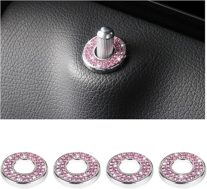 Osilly 4 Pcs Bling Car Inner Door Lock Covers, Crystal Pull Rod Bolt Stickers, Sparkly Rhinestones Auto Door Bolt Decorations, Vehicle Lock Pin Cap Decors for C Class C200L GLC260 C260L (Pink)