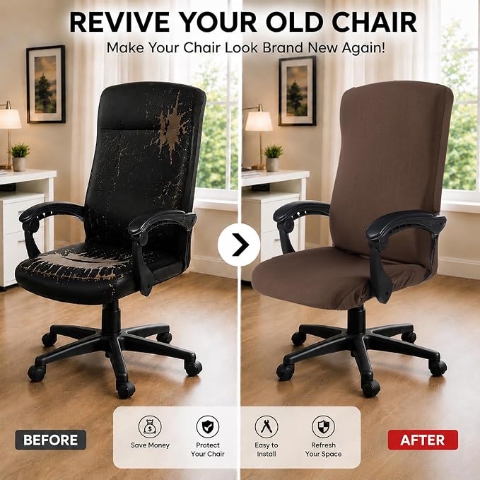 DIVA EN CAMINO DEC Stretchable Office Chair Cover with Durable Zipper, Soft Slipcover for Computer Desk Chair, High Back Chair