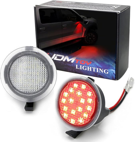 iJDMTOY Red LED Under Side Mirror Puddle Lights Compatible With Ford F150 Raptor Edge Explorer Flex, Lincoln Navigator Mark LT MKX etc. (Powered by 18 pcs Red SMD LED Lights)