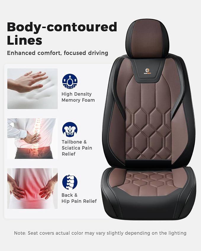 Huidasource Black & Coffee Seat Covers, Universal Fit for Cars SUVs Trucks | Full Coverage Leather Seat Cover, Airbag, Cupholder Compatible, Seat Function Retain, Easy Install with Velcro