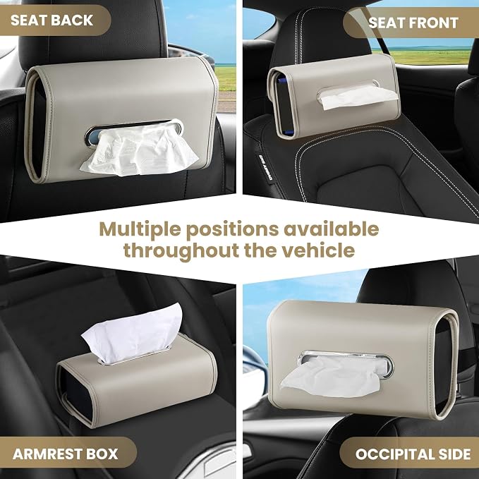 WHHMK Tissue Box Cover - Premium PU Leather Backseat Napkin Organizer, Extra Large Tissue Box Storage Fits for 100-150 Regular Size Tissues, Grey (2 Packs)