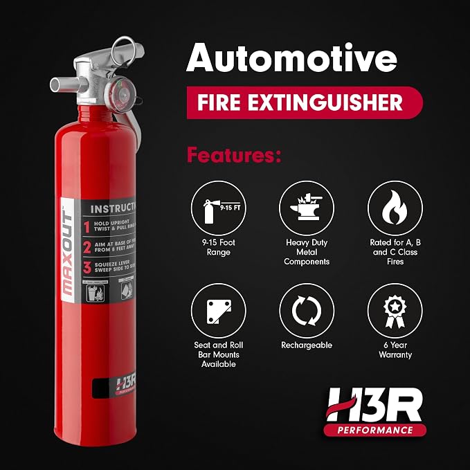 MaxOut ABC Fire Extinguisher for Vehicle, Marine & Home Safety | Car, Truck, Off-Road, UTV, RV, Boat | Refillable Dry Chemical | Mounting Bracket | UL Listed, USCG Approved | 2.5 lbs Red