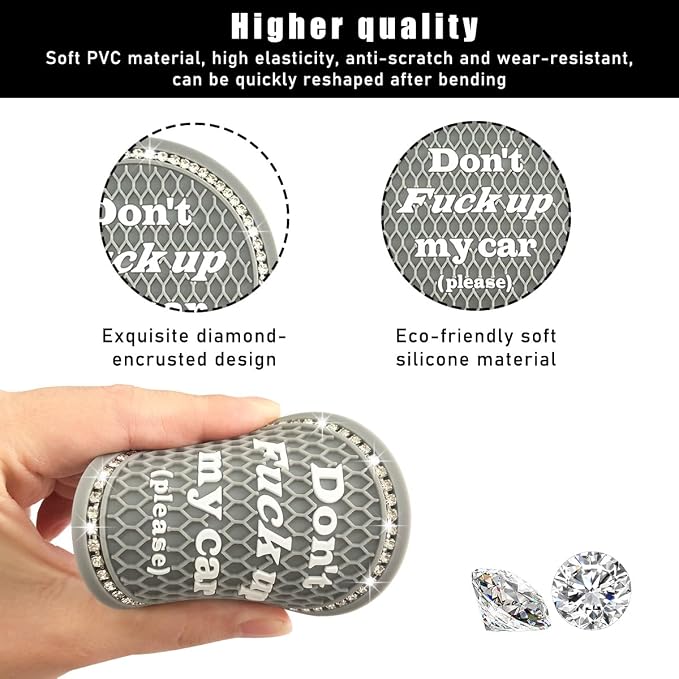 Ziciner 2 Pack Bling Car Cup Holder Coaster, 2.75 Inch Anti-Slip Auto Insert Cup Coaster, Crystal Car Drink Cup Mat Perfect for Women Girls, Universal Interior Decor Accessories (Gray)