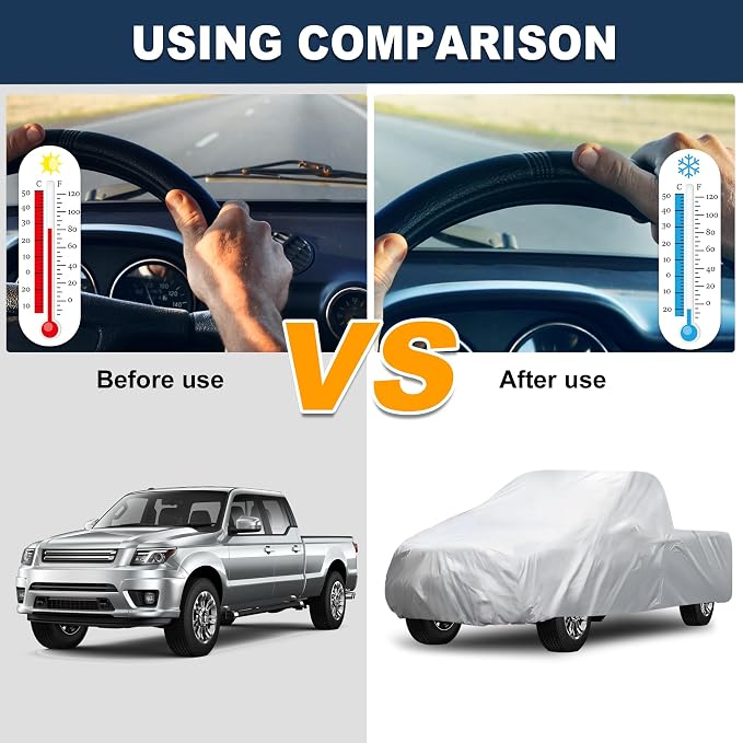 ACROPIX 180T Gray Car Cover Waterproof All Weather Full Exterior Cover Rain Hail Sun Protector Car Cover Fit for Truck Length Up to 260 Inch - Pack of 1