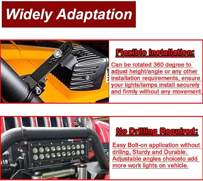 DaSen Adjustable 1.75" LED Light Roll Bar Tube Clamp Mount Brackets Compatible with Polaris RZR Maverick X3 Talon ATV UTV Truck