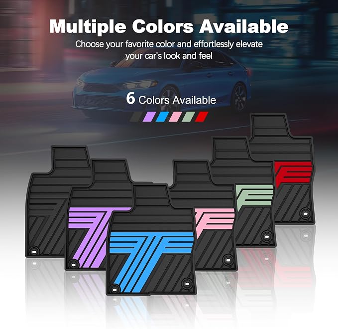 Rubber Floor Mats for Honda Civic Sedan Hatchback Si 2022-2026 | Include Sport but Not for Hybrid, All Weather Car Floor Liners Fit for Acura Integra 2023-2026, 1st & 2nd Row, Black & Blue,