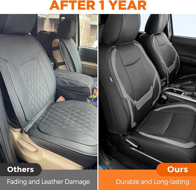 DrCarNow Super Cover for Toyota Tacoma Seat Covers 2016-2019 2020 2021 2022 2023,Fit for Tacoma Crew Cab/Double Cab (Black and Gray) Waterproof Leather Accessories(Not Fit the Fourth Generation)