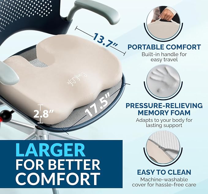 ComfiLife Premium Gel & Memory Foam Seat Cushion – Doctor Recommended Office Chair Cushion, Car Seat Cushion – Chair Cushions for Back & Sciatica Pain Relief – Seat Cushions for Office & Desk (Beige)