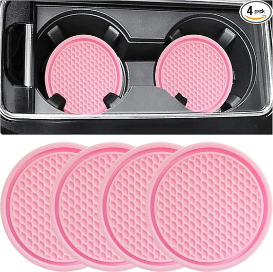 ZSDY Car Cup Coaster, 4PCS Universal Auto Non-Slip Cup Holder Embedded in Ornaments Silicone Coaster, Car Interior Accessories Sets, Pink
