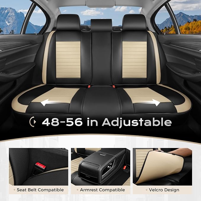 Coverado Car Seat Covers Full Set, 5 Pieces Waterproof Leather Seat Covers, Universal Fit for Cars SUVs Sedans,Black Beige