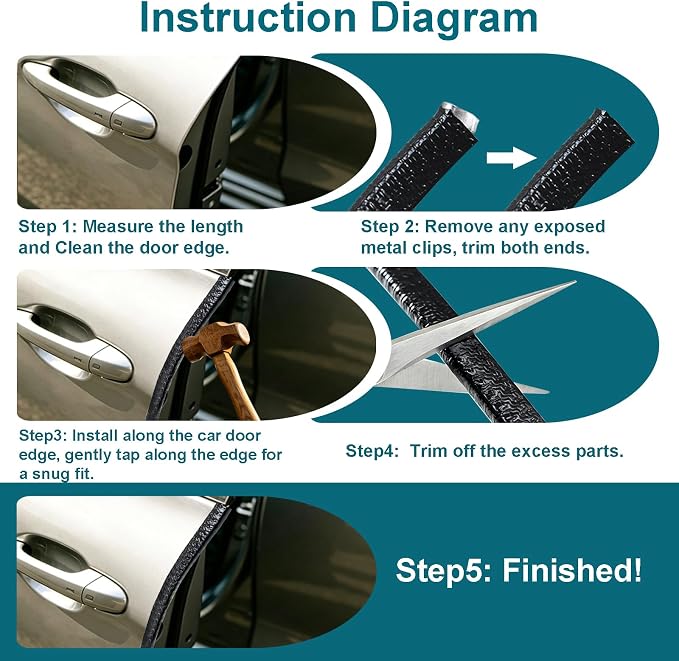 65.6FT Car Door Edge Guard Trim U Shaped Metal Clips No Adhesive Protector | Flexible Car Door Protector, Easy to Trim for a Precise Edge Fit, Scratch-Resistant, Protects from Wall Scuffs and Dings