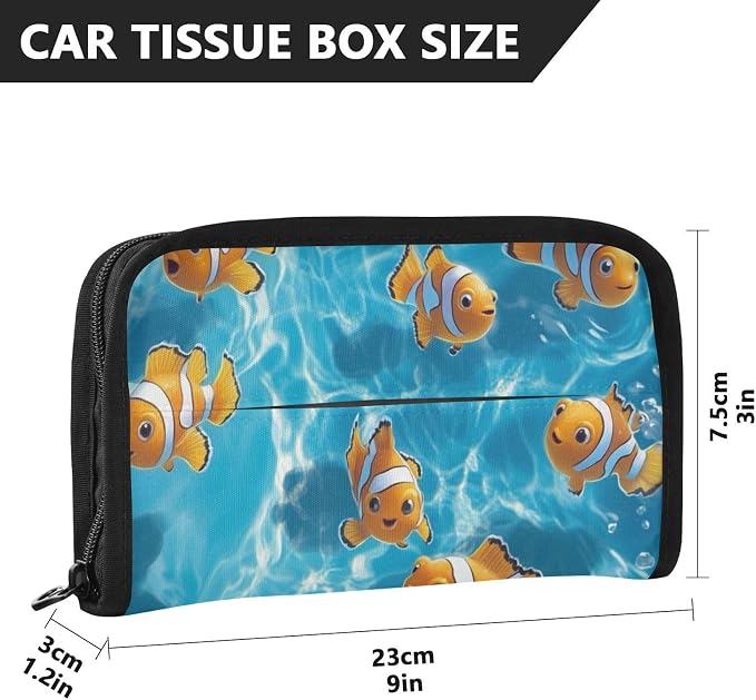 Car Visor Tissue Holder Mask Holder for Car, Car Tissue Box Sun Visor Napkin Holder Car Visor Accessories Adjustable Straps Reusable Durable Easy to Install Blue Water and Yellow Clownfishes