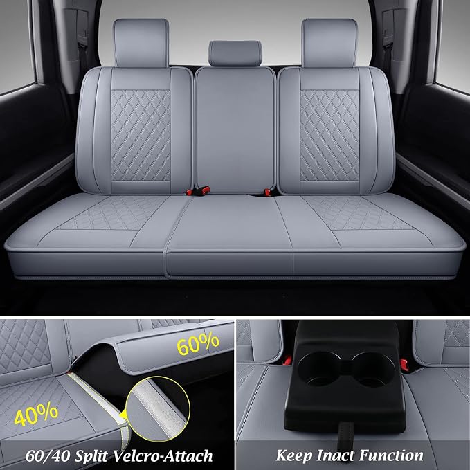 Coverado Toyota Tundra Seat Covers, Leather Car Seat Covers Full Set Automotive Seat Covers Protector Compatible with 2007-2021 Toyota Tundra Crew/Crewmax/Extended/Double Cab(Gray)