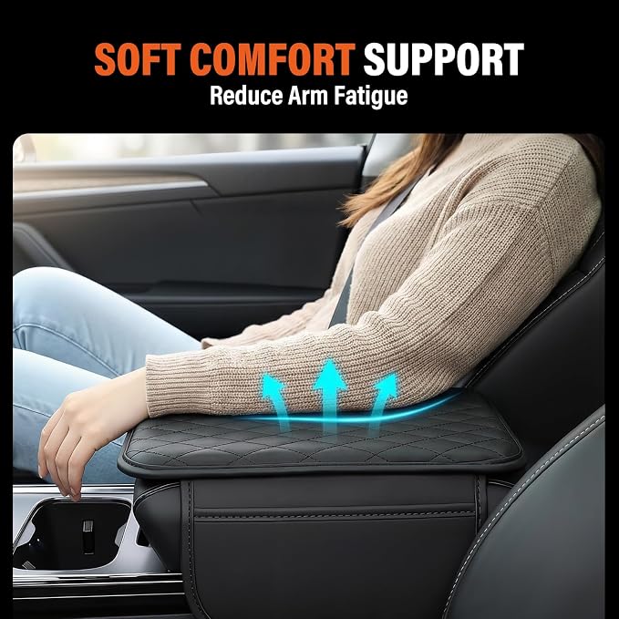 Center Console Cover with 2 Storage Bags, Universal Arm Cover for Car Pad Middle Console Cover, Scratch-Resistant & Waterproof, Easy to Clean