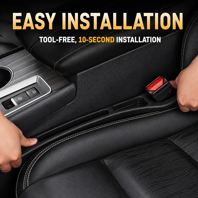 2PCS Car Seat Gap Filler and Organizer, Universal Console Catcher Fill The Gap Between Seat and Console, Anti-Drop Organizer | Suitable for Most car Models.（Black）