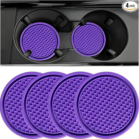 ZSDY Car Cup Coaster, 4PCS Universal Auto Non-Slip Cup Holder Embedded in Ornaments Silicone Coaster, Car Interior Accessories Sets, Purple