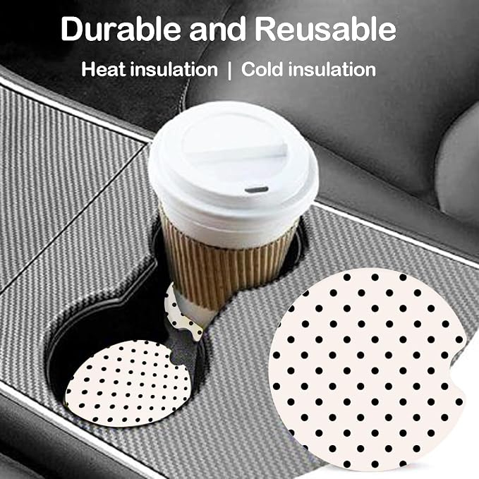 Ceramic Car Coasters – Absorbent Car Cup Holder Coaster Set for Women, Cute Aesthetic Car Accessories for Girls, 2 Pack (Dark Gray)