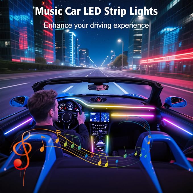 118" Acrylic Interior Car Lights, 0.08in Ultra-Thin Thickness Ambient Lighting Kits with Smart APP, RGB 2 in 1 USB Powered Car LED Strip Light Music Sync Neon Strip for Vehicle (2 * 59in)