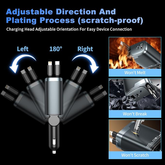 2 Pack 84W Retractable Car Charger, 4-in-1 USB C Fast Charging Adapter | Cigarette Lighter USB Charger Adapter, Fast charge for iPhone 17-11 & Samsung, Ideal Car Accessories & Gifts for Men Women