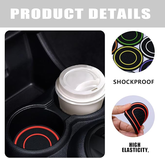 4 Pack Car Coasters for Cup Holder, 2.75 Inch Universal Auto Waterproof Coasters Silicon Insulation Cup Mats,No-Slip Anti Dust Insert Coaster for Woman Man, Suit for Vehicle Interior (Black/Red)