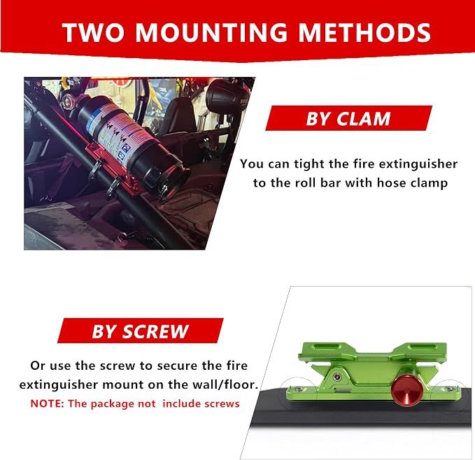 Aluminum Quick Release Fire Extinguisher Mount for 1-10LB Extinguisher | Fit Most Vehicle, Adjustable Roll Bar Holder Compatible with Jeep Wrangler TJ/JK/JL/JKU, Polaris RZR, Can-Am X3, Neon Green