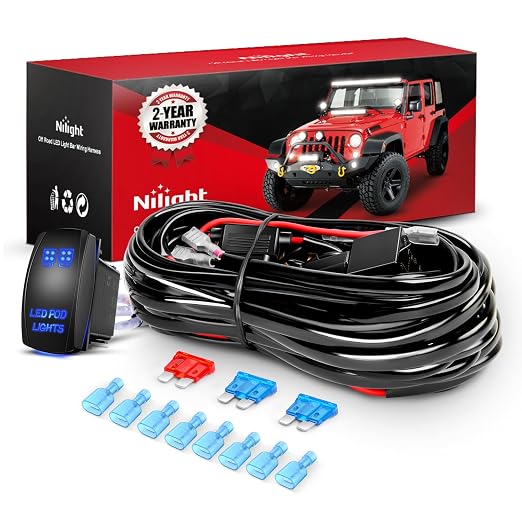 Nilight 16AWG LED POD Lights Wiring Harness Kit 12V On Off 5Pin Rocker Switch Laser Waterproof Toggle Power Relay Blade Fuse for Cars Jeep Boat ATV Trucks - 4 Leads Bule