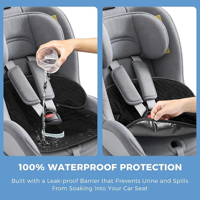 Potty Training Car Seat Protector, 2 Pack Waterproof Piddle Pads Carseat, 100% Leak-Proof Machine Washable Car Seat Liner, Non-Slip Crash-Test Approved Cover for Toddlers (Black)