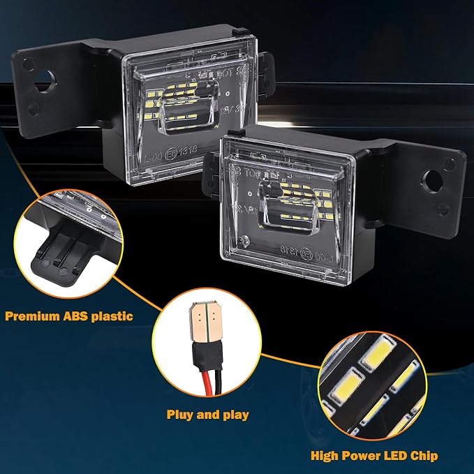 KanSmart LED License Plate Light for Chevy Silverado GMC Sierra 2014-2023 | OE 23251664 23251665, 6000K white, IP65 waterproof, Colorado Canyon pickup tag lamp assembly, 1500 2500HD 3500HD, plug play