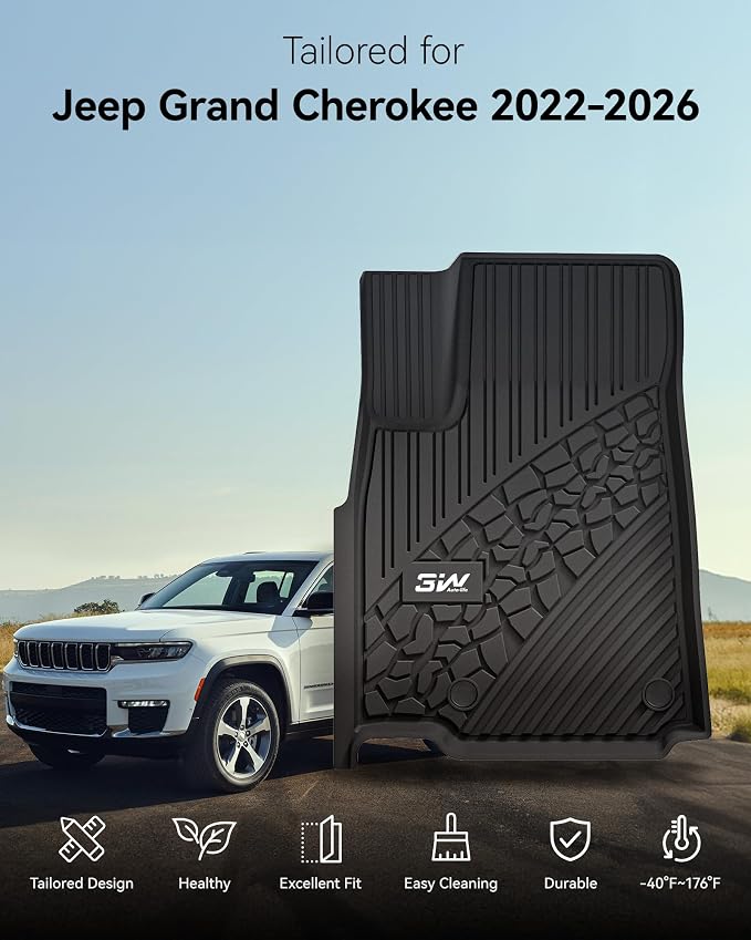 3W Floor Mats & Cargo Liner Fit for Jeep Grand Cherokee (WL Include 4xe Not L or WK) 2026 2025-2022,TPE All Weather Custom Fit Floor Liners for 1st 2nd Rows and Trunk Full Set Car Mats, Black