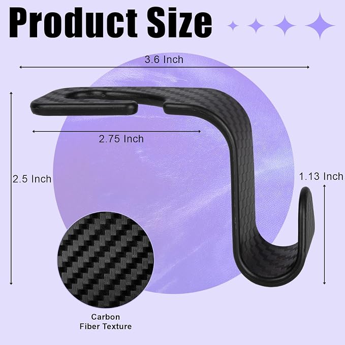 BFXM 6 Pack Car Seat Headrest Hooks, Car Accessories for Women Men, Back Seat Purse Hanger Holder Hook, Universal Storage Organizer for Handbag Grocery Bags Coats (Black Checkered)