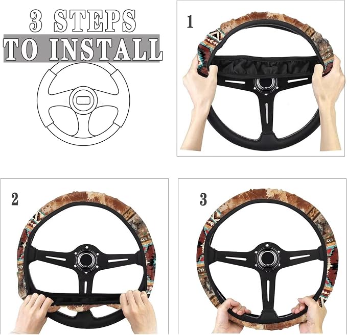 Wanyint Car Steering Wheel Cover Universal Fit SUV Truck Van, Anti-Skid Soft Stretchy All Weather Protection Auto Decor Accessories, Aztec Navajo Splash Brown