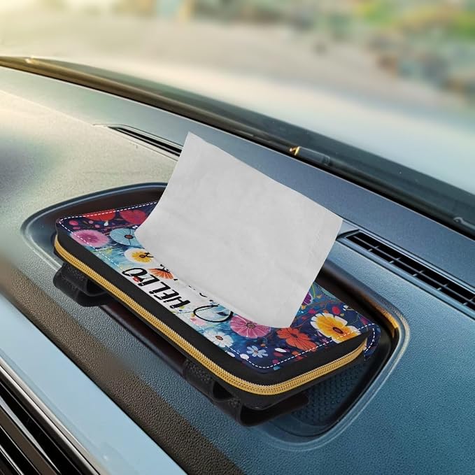 Hello Flower PU Leather Tissue Box Holder PU Leather Visor Tissue Holder Car Decoration Hanging Leather Tissue Holder