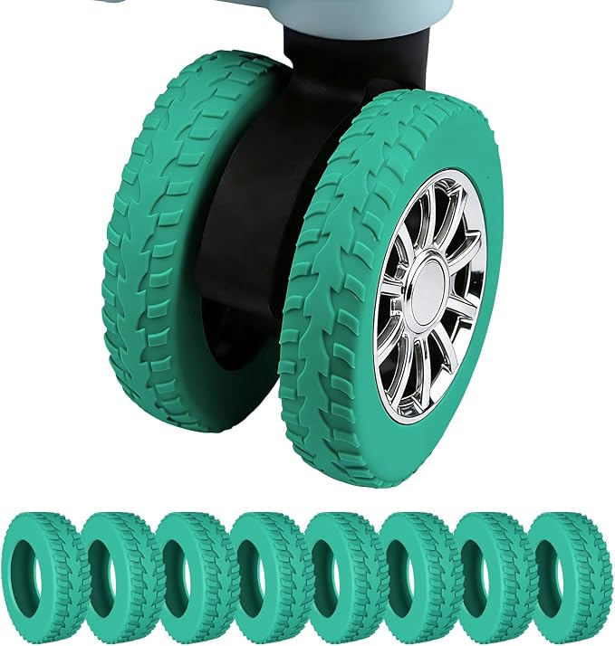 8Pcs Luggage Wheel Covers for Suitcase Wheels Protective,Peacock Green | Silicone covers for 2.0-2.4 in exposed wheels;Wear-resistant & anti-noise silicone covers.Easy to install and rinse.
