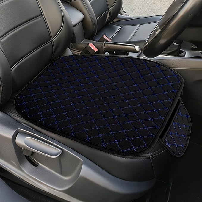 Leather Front Car Seat Cover, Anti-Slip Car Seat Bottom Covers, Full Wrapped Bottom Seat Protectors with Storage Pocket, Universal Comfortable Seat Cushion Fit Vehicles SUVs Trucks (K2-Black Blue)