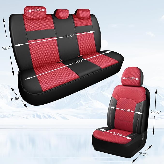 HChengkikz Car Seat Covers, Air Mesh, Breathable (Black + Red) | Airbag Compatible, Automotive Comfort Protection, Universal Fit for Most Cars,Trucks,SUVs