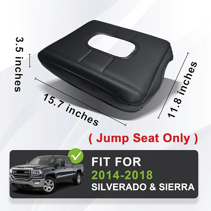 Muslogy Center Console Armrest Cover Fit for Chevy Silverado & GMC Sierra 1500 2500 3500HD 2014-2018 Accessories, Comfort Armrest Pad Console Lid Cushion Vegan Leather Regular Thick(Split Bench Seat)