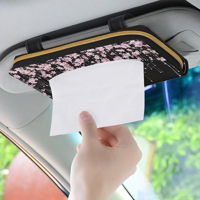 Automotive Tissue Napkin Holder Cherry Blossom Car Visor Tissue Box Water Proof Durable Car Napkin Holder for Sun Visor Back Seat Pink