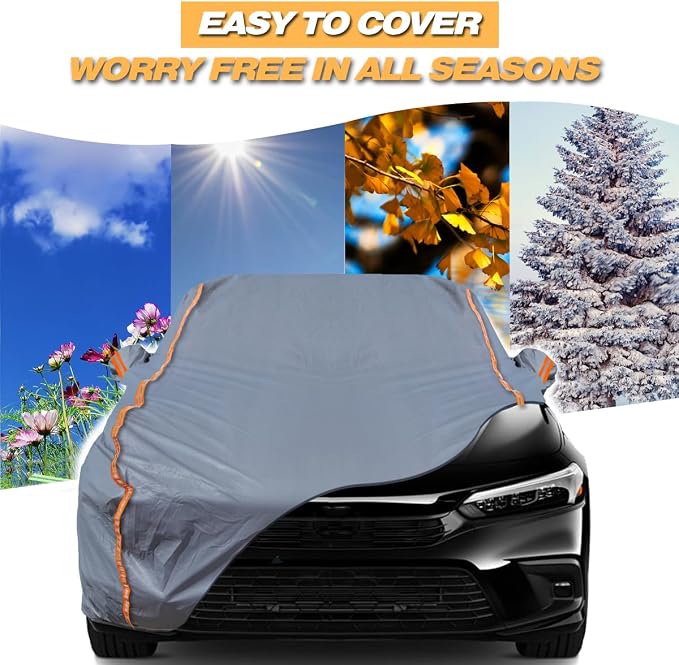 TUCAREST 6-Layers PEVA Premium Full Car Cover Fit for SUVs MPV Pickup Sedan hatchback Rain and snow protection, sun protection, UV protection, and protection of car paint surfaces-Silver Grey -Up 208"