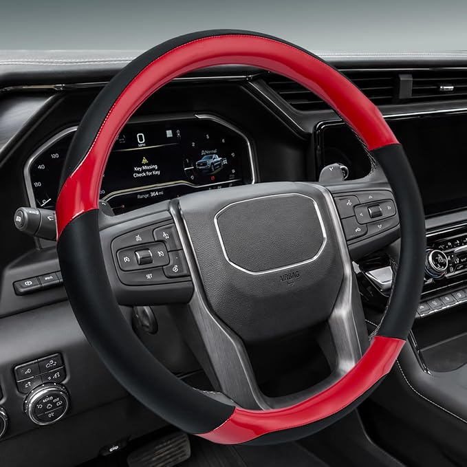 Yangday Leather Steering Wheel Cover for GMC Sierra 1500 2500 3500, 14.5-15 inches Car Steering Wheel Cover with Anti-Slip Massage Particle (Bright Red)