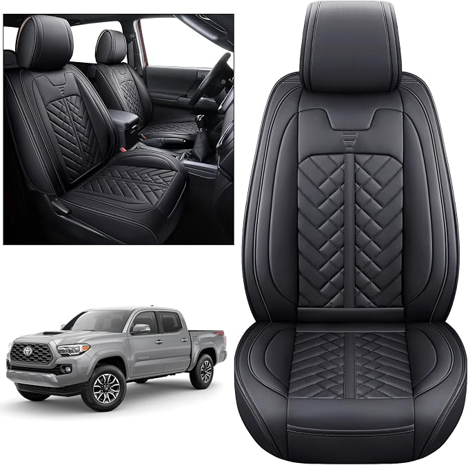 Tomatoman Tacoma Front Seat Covers Compatible with Toyota Tacoma 2005-2022 2023 2024 2025 2026 Trucks Access Crew Extended Double Cab TRD Sports SR V6 Heavy Duty Car Cushions(2 PCS Front/Black)