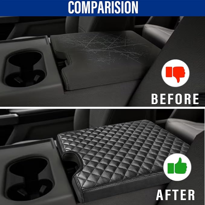 Center Console Cover for Ford F150 2015-2022, F250 F350 F450 F550 2017-2022, PU Leather Car Interior Accessories, Armrest Cover Middle Console Box Lid Protector Pad (40/20/40 Jump Seat Only), Black