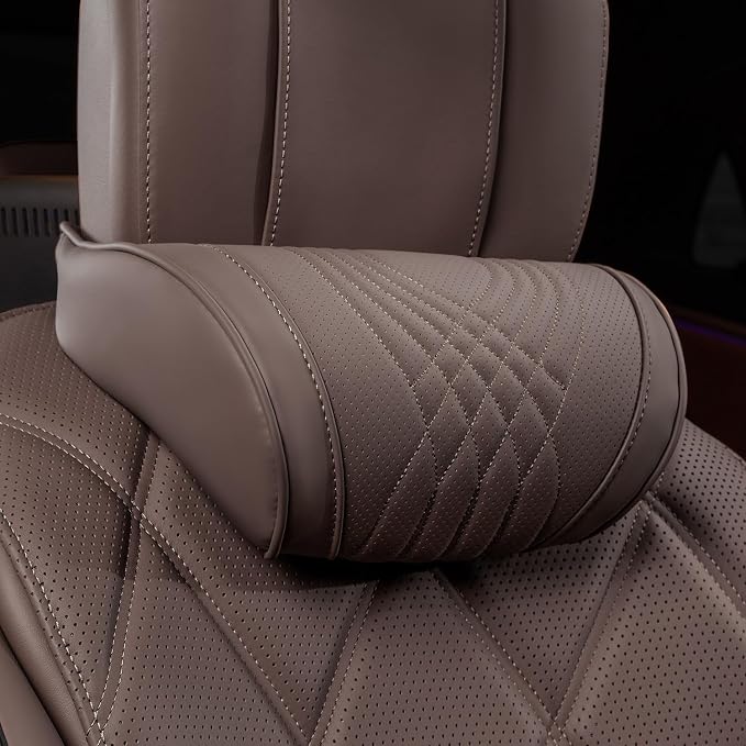 Car Headrest for Driving Memory Foam Neck Pillow with Leather Cover Soft Comfortable Seat Head Pillow Cushion for Most Cars SUV Sedan Home Office Brown 1PC