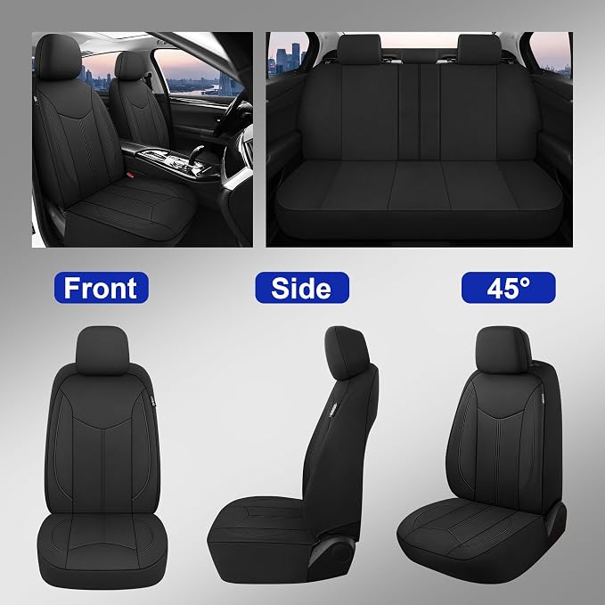CAROMOP Waterproof Car Seat Cover Full Seats, Neoprene Seat Covers for Cars,Split Bench Compatible Car Interior Covers, Universal Fit Most Car Sedan Truck SUV(Black)