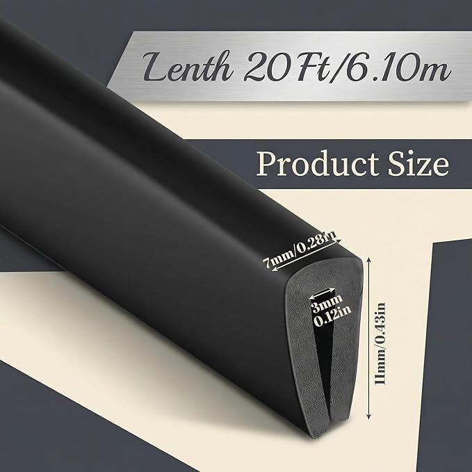 Kingdder Rubber Edge Trim 1/8" U Channel Sheet Metal Edge Protector Door 20 Feet Long Seal Strip Guard Weather Resistance Fits for Car Doors Steel Plates Glass Hatches Table Corners(Black)