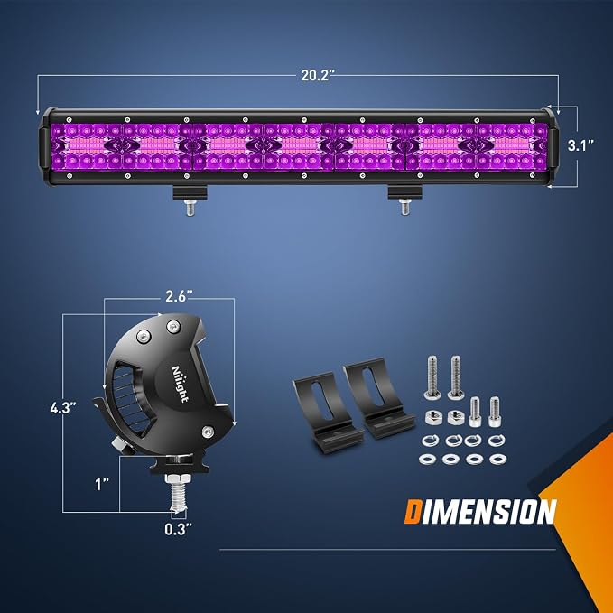 Nilight 20 Inch LED Light Bar Purple Triple Row 420W Flood Spot Combo Off Road Driving Decoration Neon Hunting Lighting for UTV Pick-up Van Boat Tractor