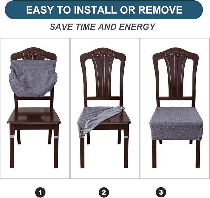 Removable and Washable Seat Covers for Dining Room Chairs Set of 6 - Waterproof Stretch Chair Seat Slipcovers, No Back Covers