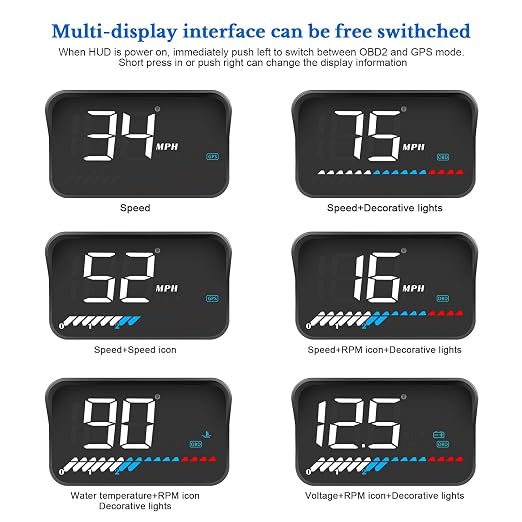 Heads up Display for Cars Car HUD M7, Digital Speedometer for Car OBD/GPS Smart Gauge, Driving Speed, Engine RPM, Voltage, Water Temperature, Etc.., Speedometer for Car Works Great for All Cars