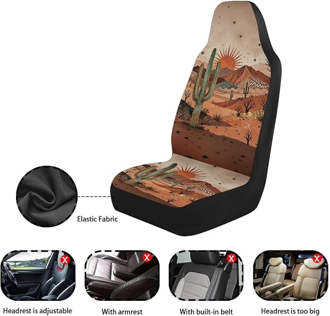 Desert Cactus Car Front Seat Covers Arizona State Car Seat Covers Full Set of 2 Stretch Polyester Fabric Cover Automotive Interior Seats Covers for Most Cars SUV Sedans